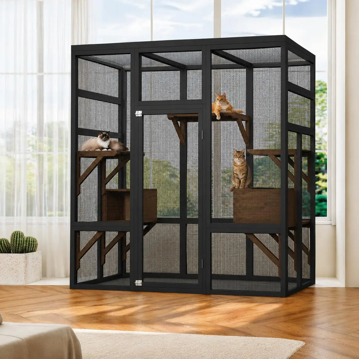 HiMISS Outdoor Wooden Cat Enclosure With Platforms And Resting Boxes