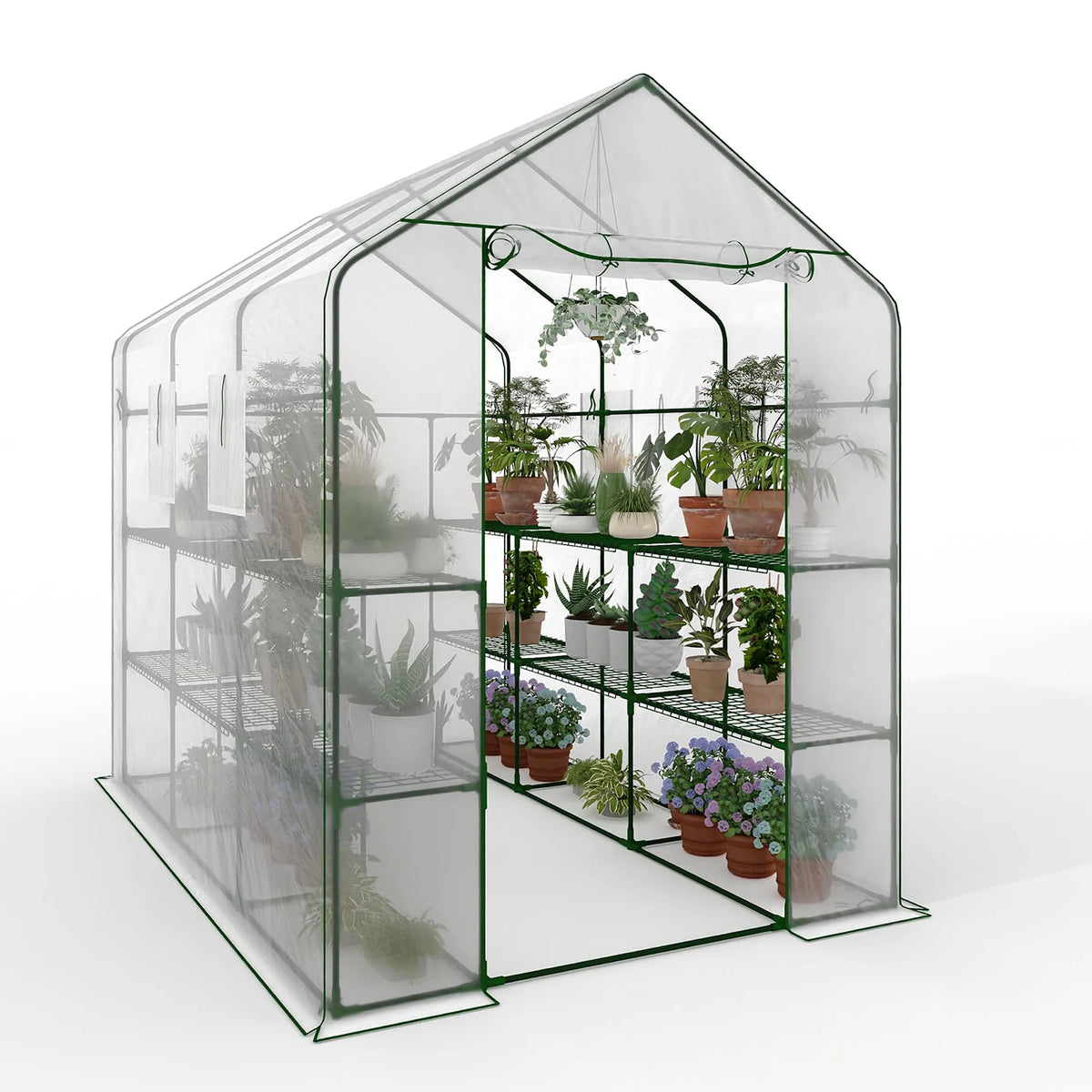 HiMISS Walk In Greenhouse With Shelves And PE Cover