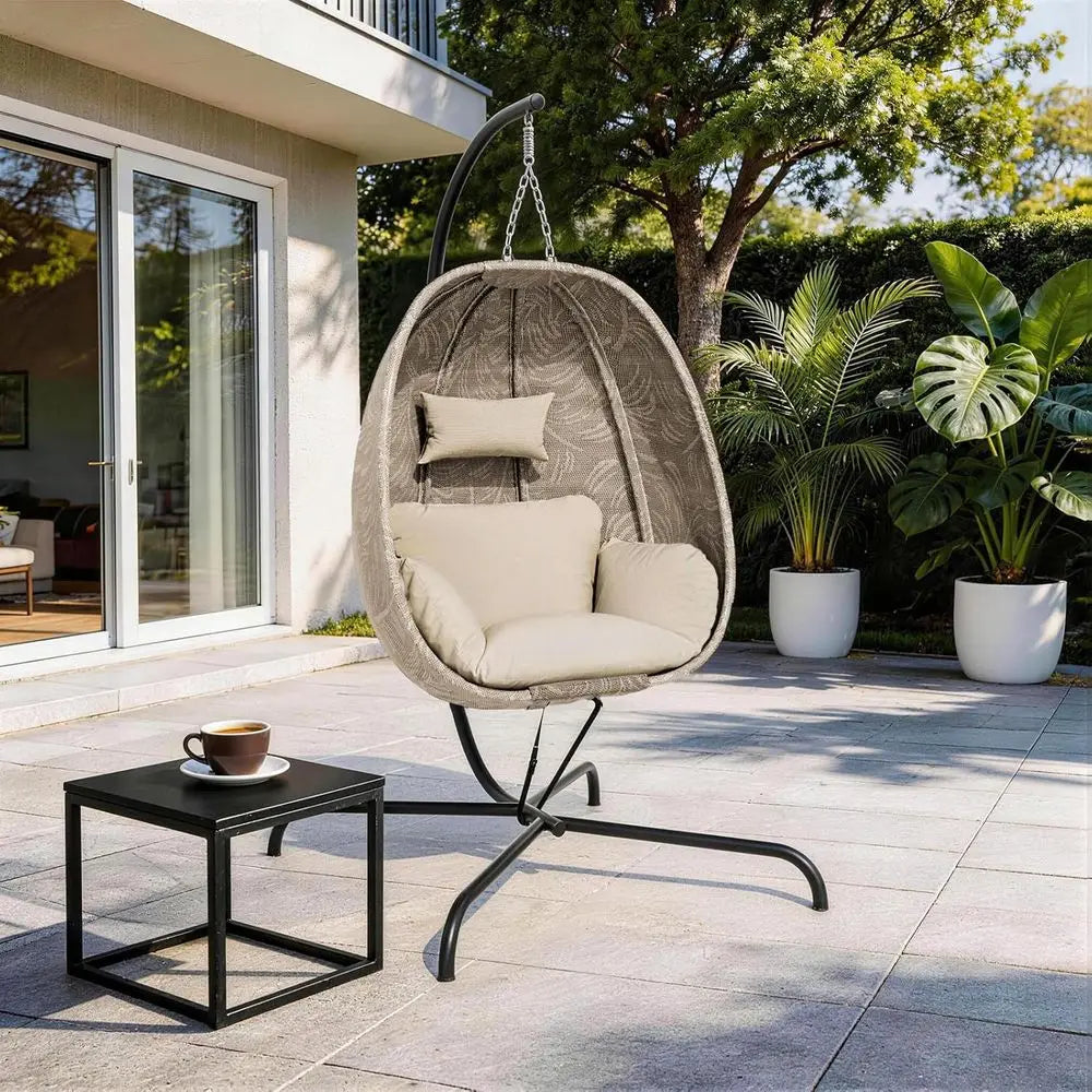Foldable Egg Chair With Stand For Indoor And Outdoor Relaxation