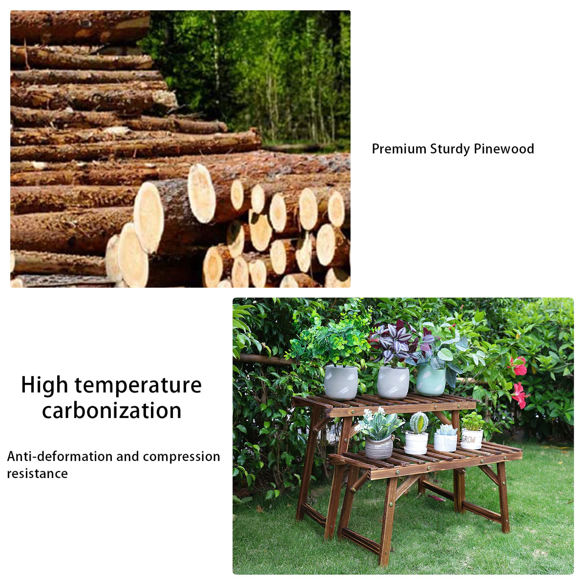 Wooden Plant Stand Shelf for Indoor and Outdoor Plant Display