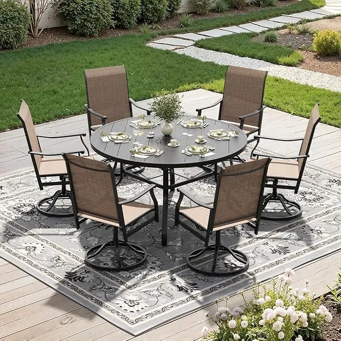 Farini Outdoor Dining Set with Six Swivel Chairs for Patios