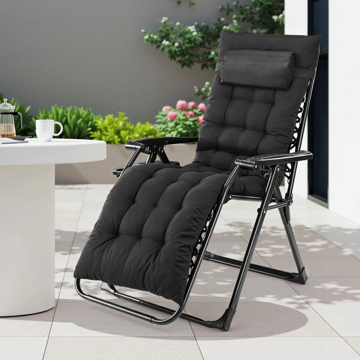 JHK Folding Zero Gravity Recliner Lounge Chair With Cup Holder