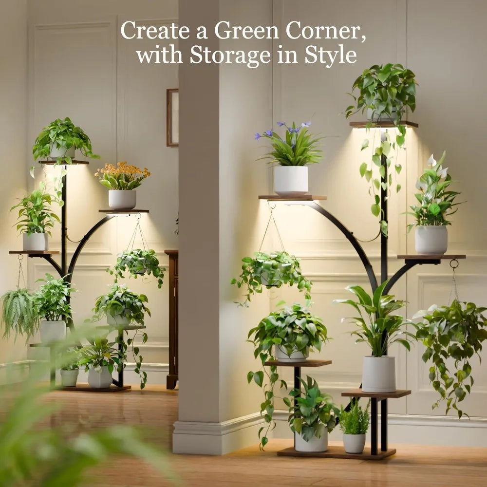Indoor Corner Plant Stand With Integrated Grow Lights