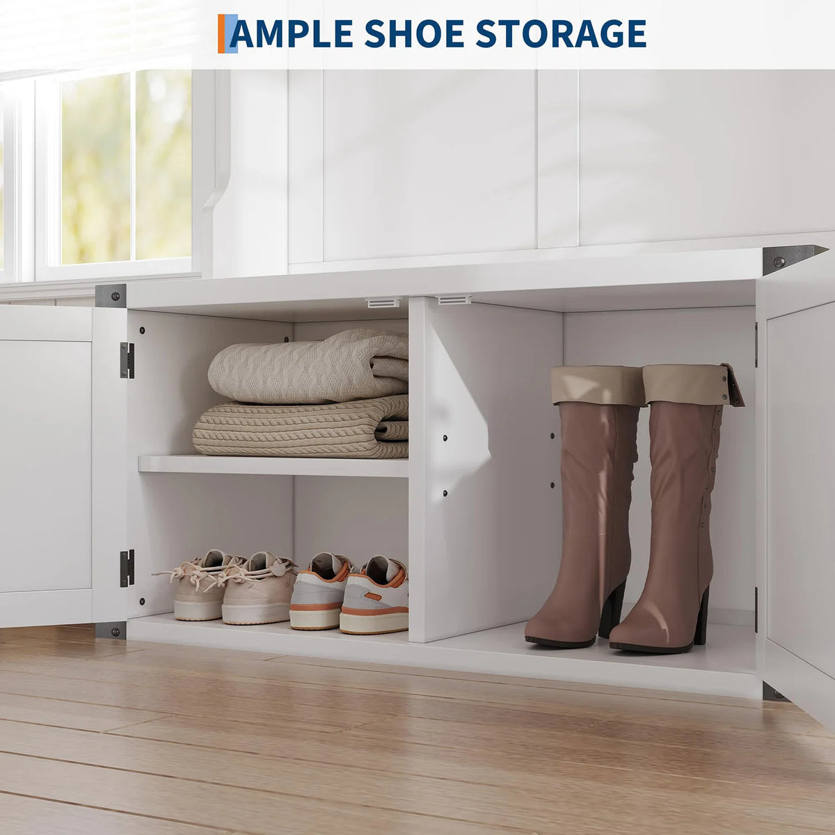 HiMISS Farmhouse Entryway Hall Tree With Bench And Shoe Storage