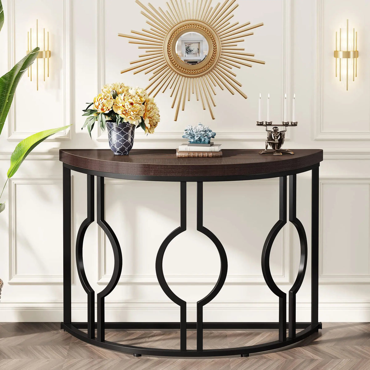 Tribesigns Half Moon Console Table With Geometric Base for Entryway