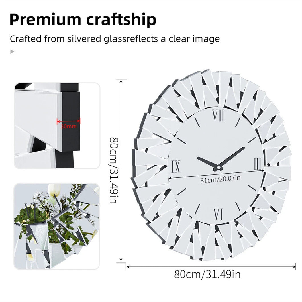 Modern Mirrored Sunburst Wall Clock With Roman Numeral Display