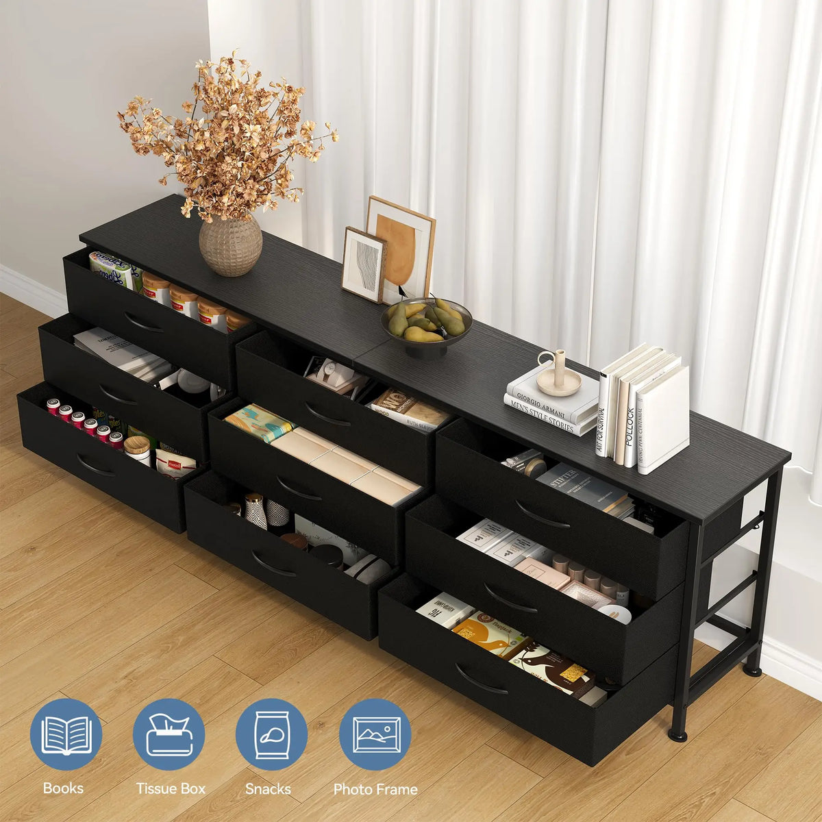 JHK Modern TV Entertainment Center With Fabric Drawer Storage Display Unit