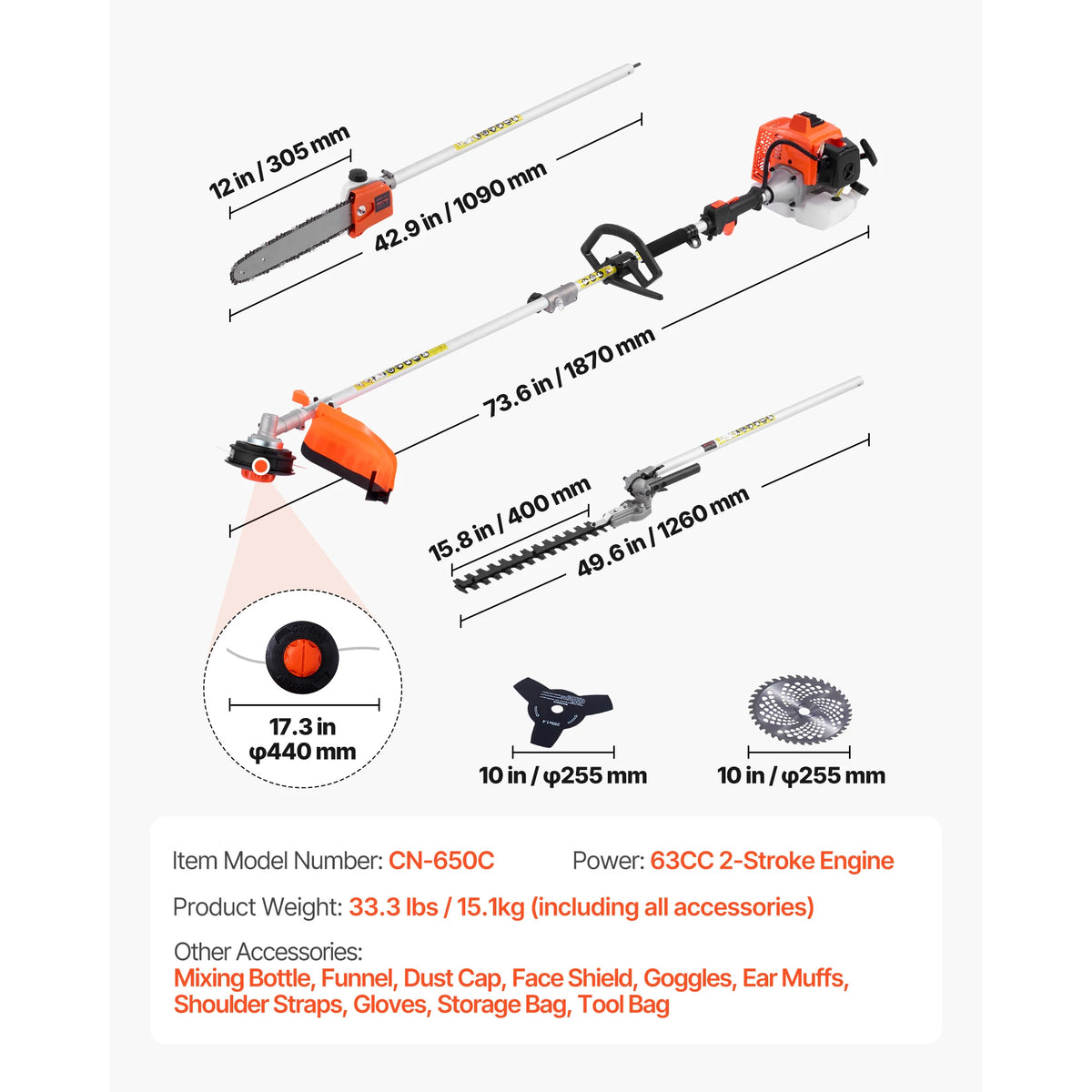 SucceBuy Gas Powered Multi Function Hedge Trimmer With Protective Gear