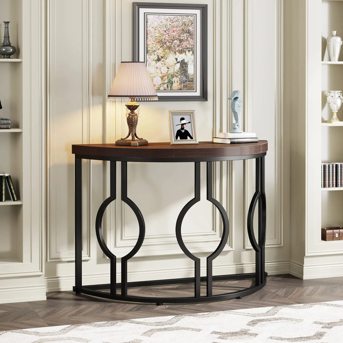 Tribesigns Half Moon Console Table With Geometric Base for Entryway