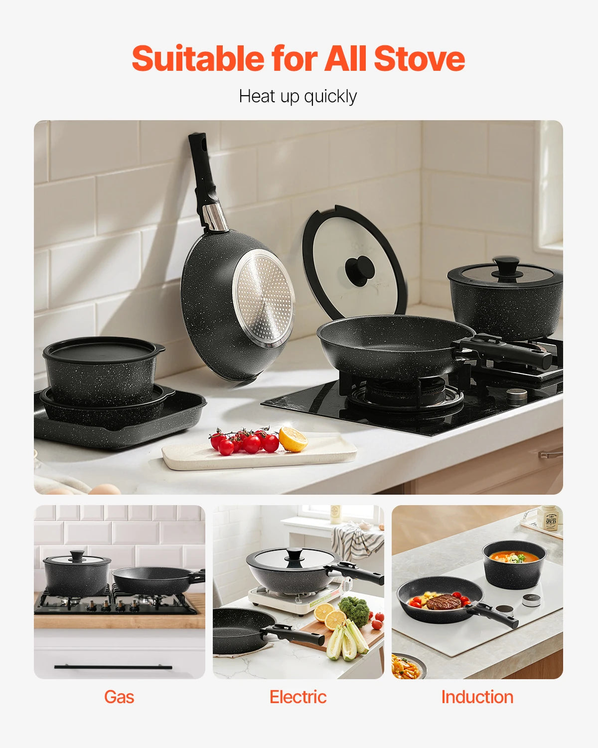 SucceBuy Nonstick Granite Cookware Set for Induction Cooking