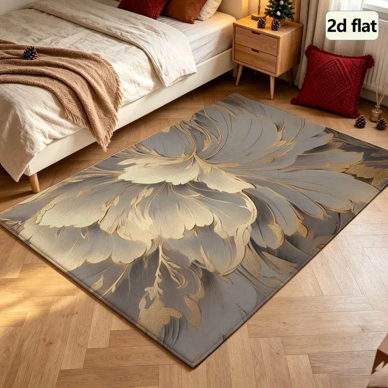 Elegant Floral Machine Washable Indoor Rug for Living Room Decor