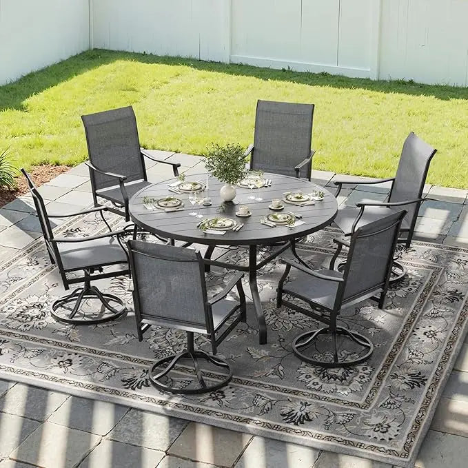 Farini Outdoor Dining Set with Six Swivel Chairs for Patios