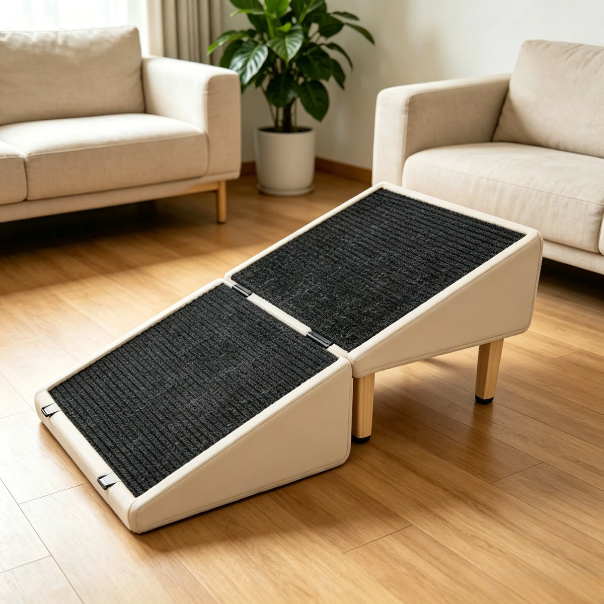 Foldable Dog Stairs, Beige Non-Slip Pet Ramp for Small Dogs & Cats, Pet Steps for Bed Couch, Easy to Store