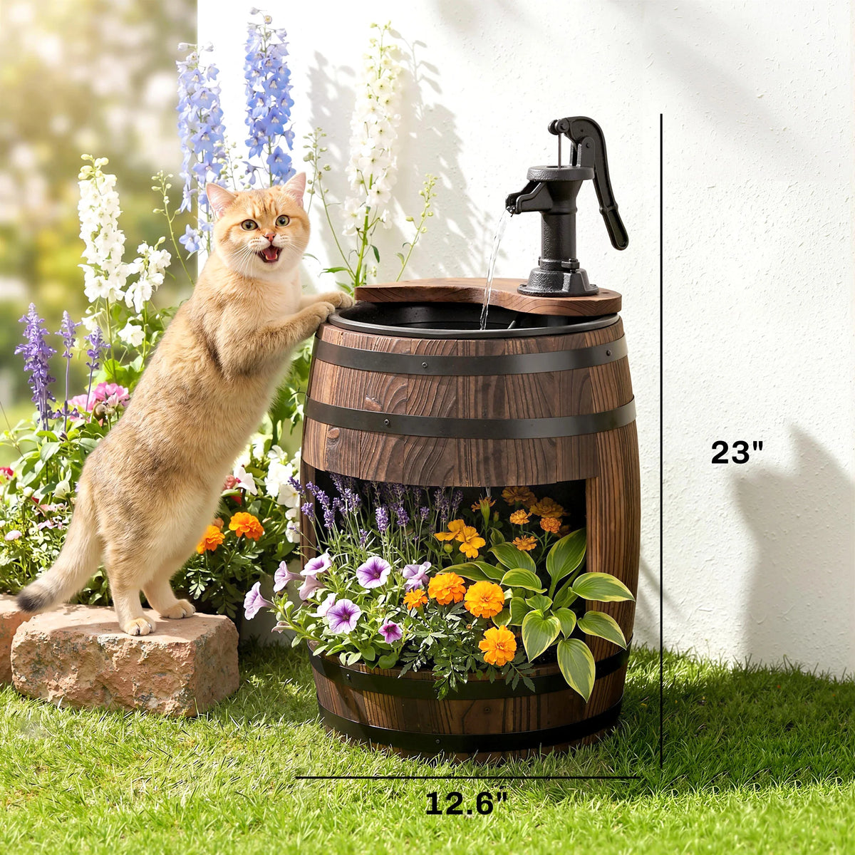 Outsunny Wooden Water Pump Fountain for Outdoor Garden Patio Decor