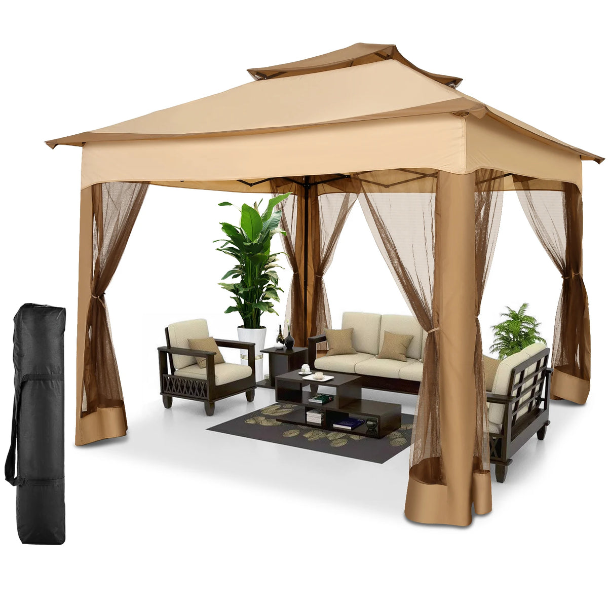 Tooluck Pop Up Gazebo Canopy Tent With Mosquito Netting and Ventilated Roof