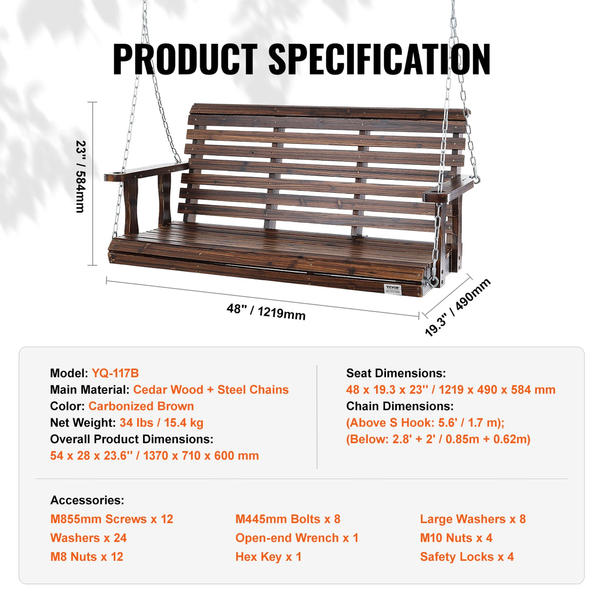 SucceBuy Wooden Porch Swing Bench for Patio Garden Outdoor Seating