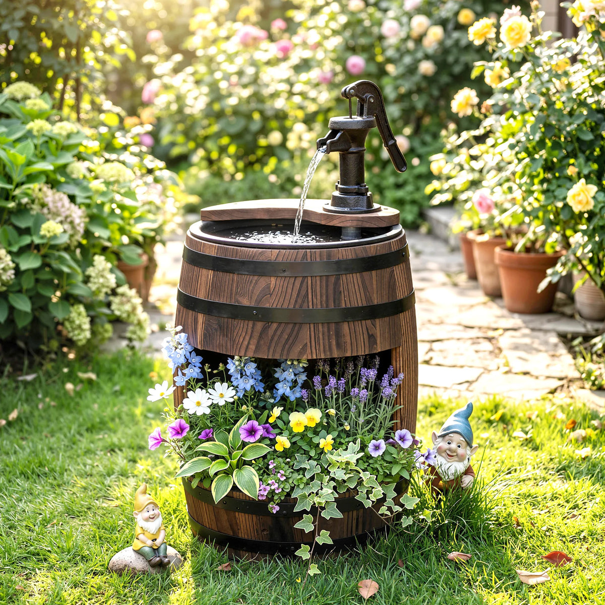 Outsunny Wooden Water Pump Fountain for Outdoor Garden Patio Decor