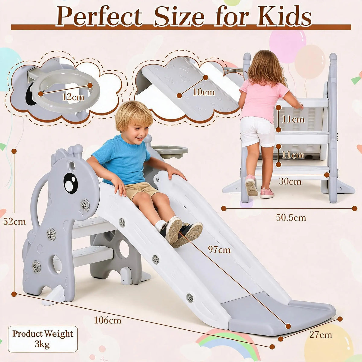 HiMISS Toddler Slide With Basketball Hoop And Climber Playset