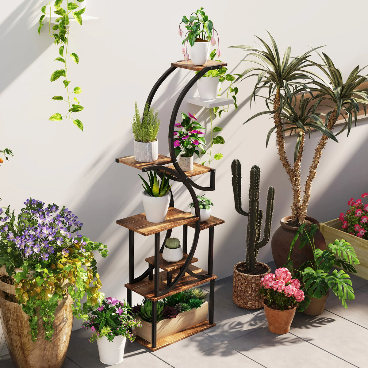 Outsunny Eight Tier S Shaped Metal Corner Plant Stand