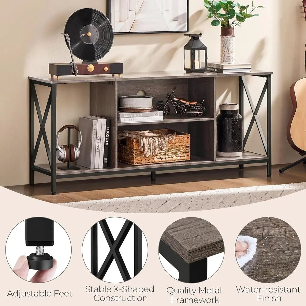 Modern Wood TV Stand Media Entertainment Center With Storage Shelves