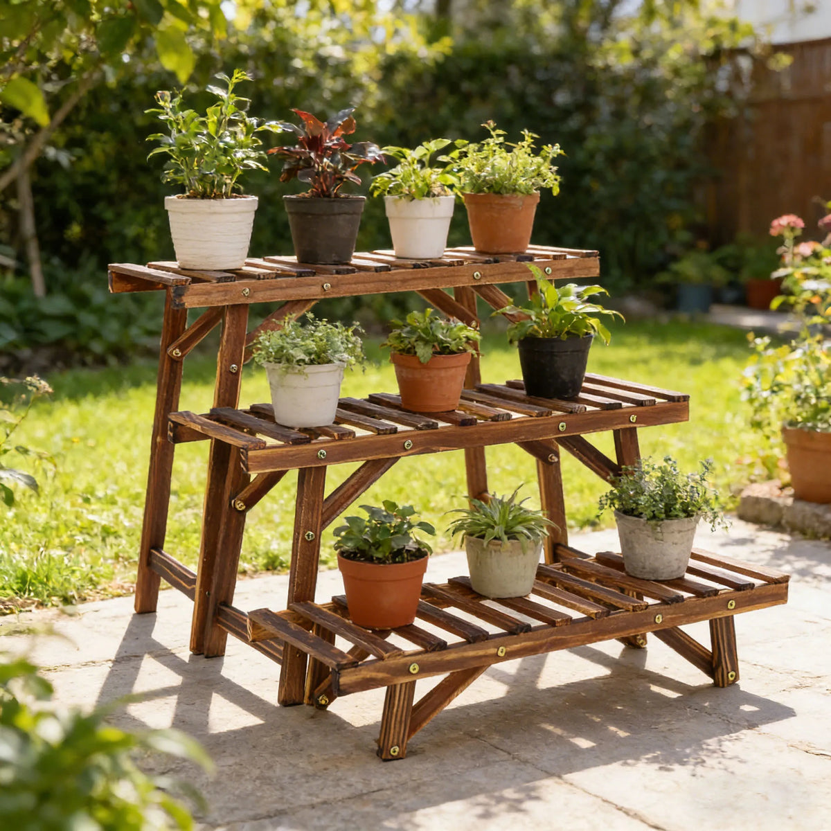 Wooden Plant Stand Shelf for Indoor and Outdoor Plant Display