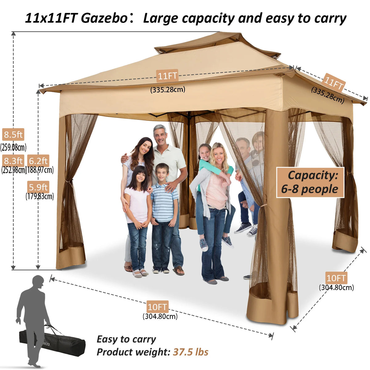 Tooluck Pop Up Gazebo Canopy Tent With Mosquito Netting and Ventilated Roof