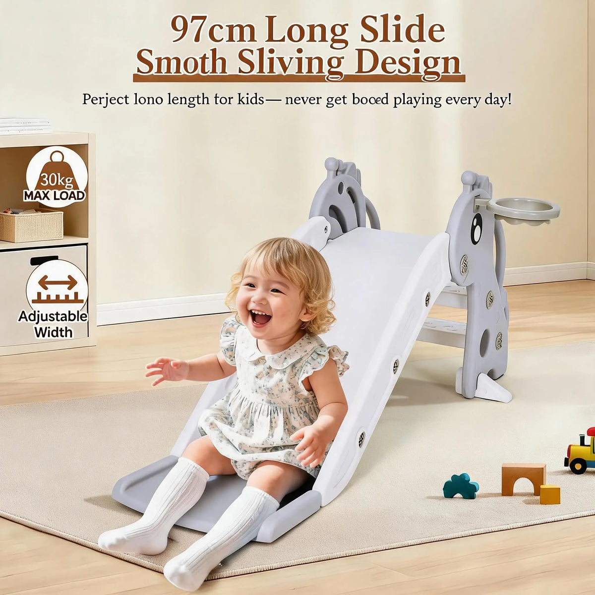 HiMISS Toddler Slide With Basketball Hoop And Climber Playset