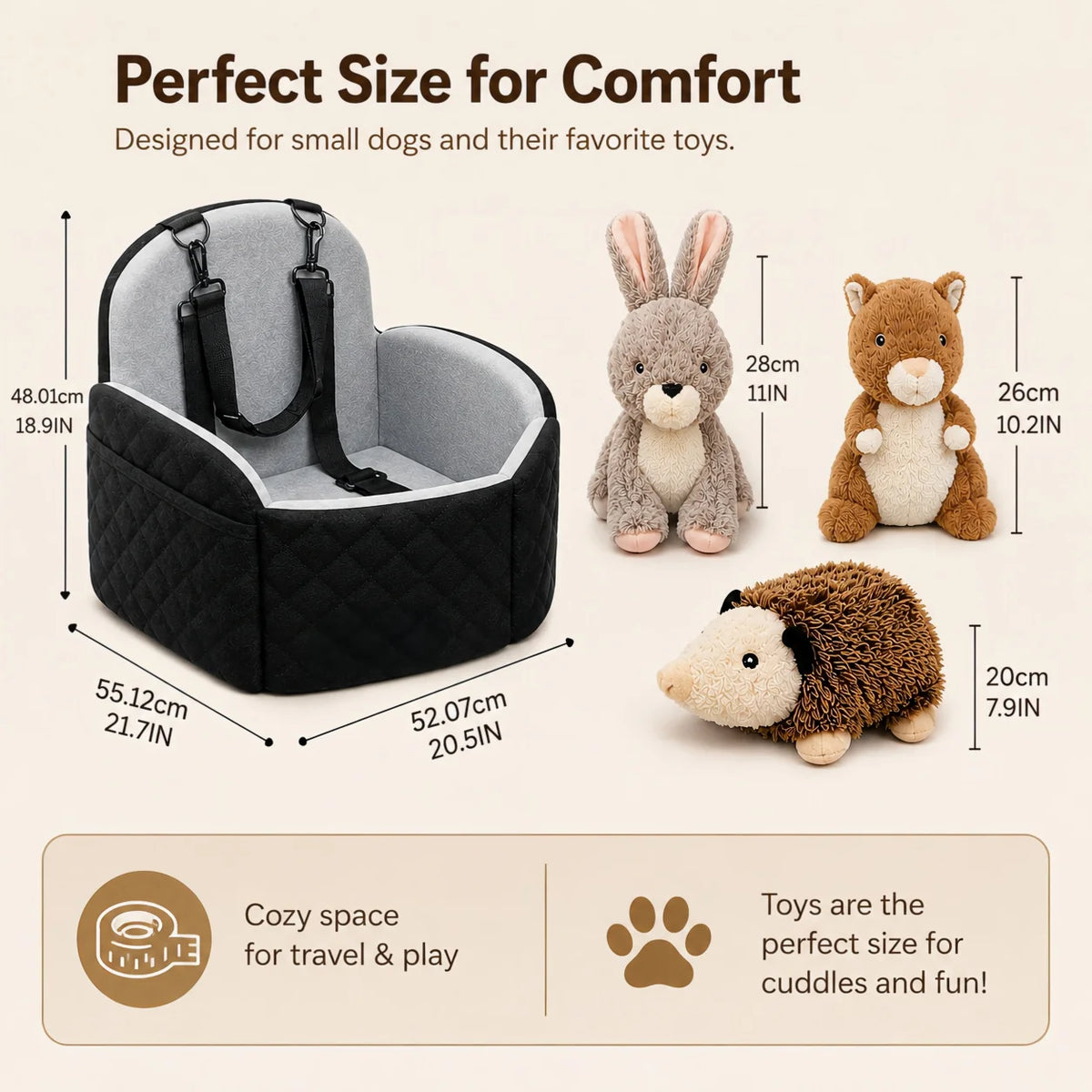 Cozy Dog Car Seat Travel Bed Set With Adjustable Straps