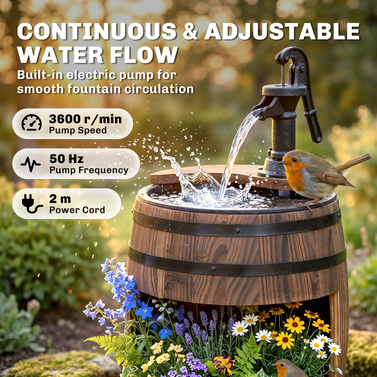 Outsunny Wooden Water Pump Fountain for Outdoor Garden Patio Decor