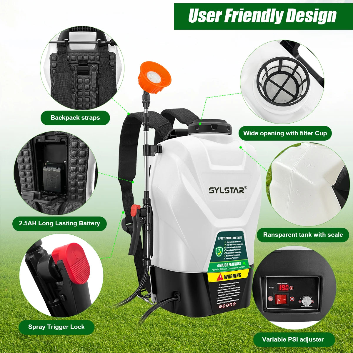 Battery Powered Backpack Garden Sprayer With 100 PSI Electric Pump