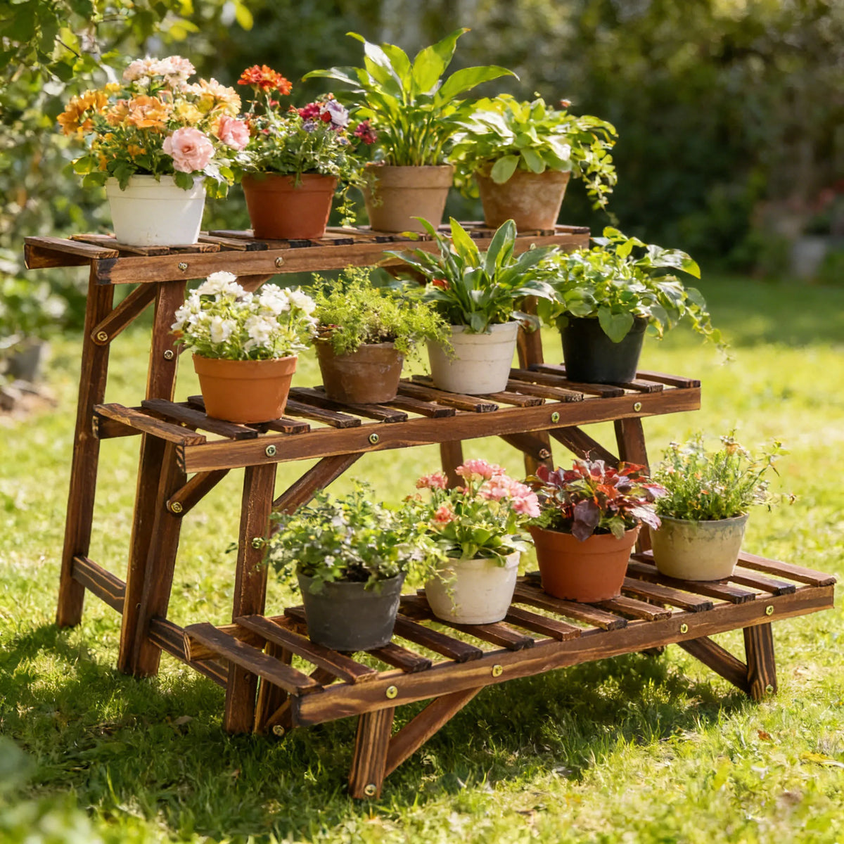 Wooden Plant Stand Shelf for Indoor and Outdoor Plant Display