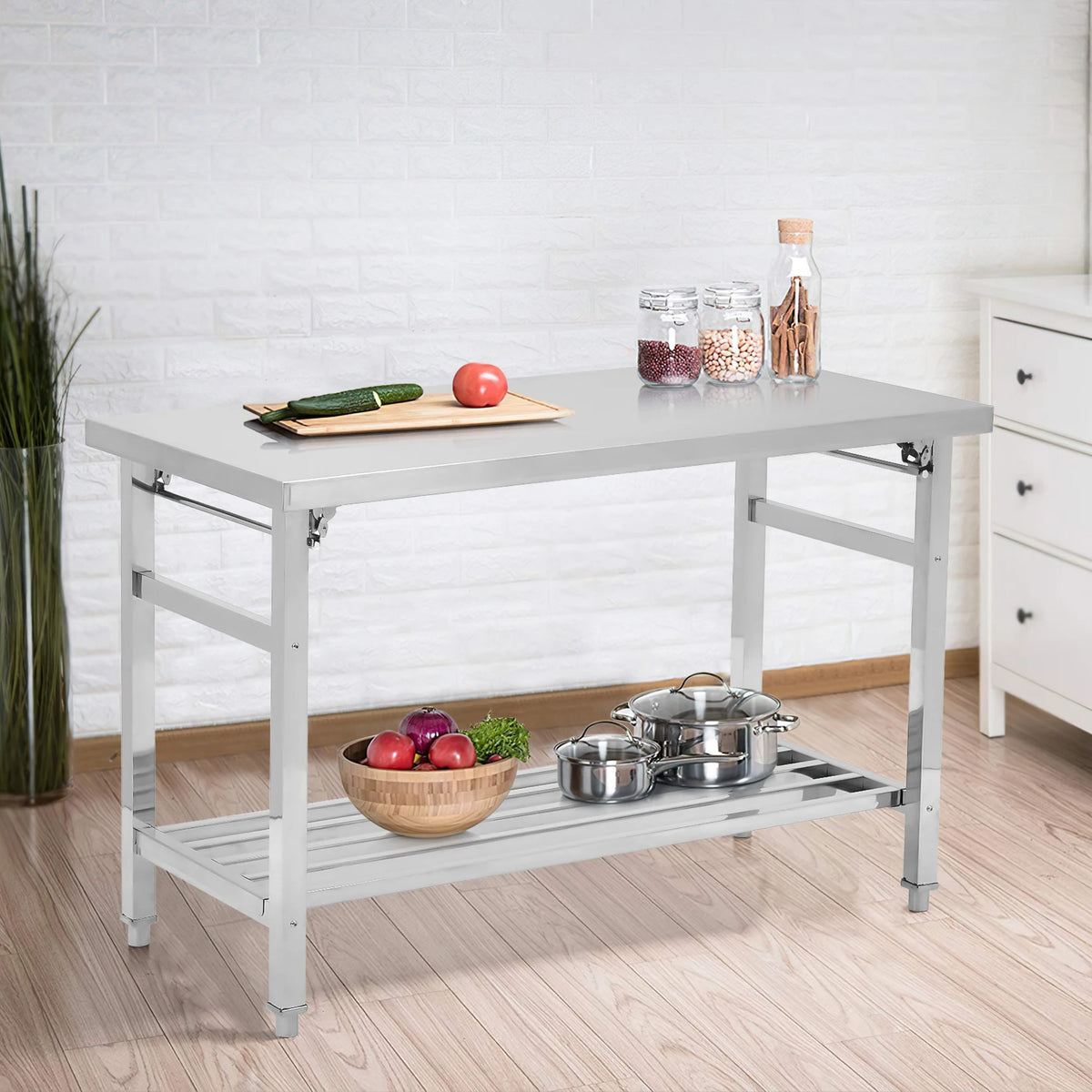 HiMISS Stainless Steel Folding Prep Table for Commercial Outdoor Use