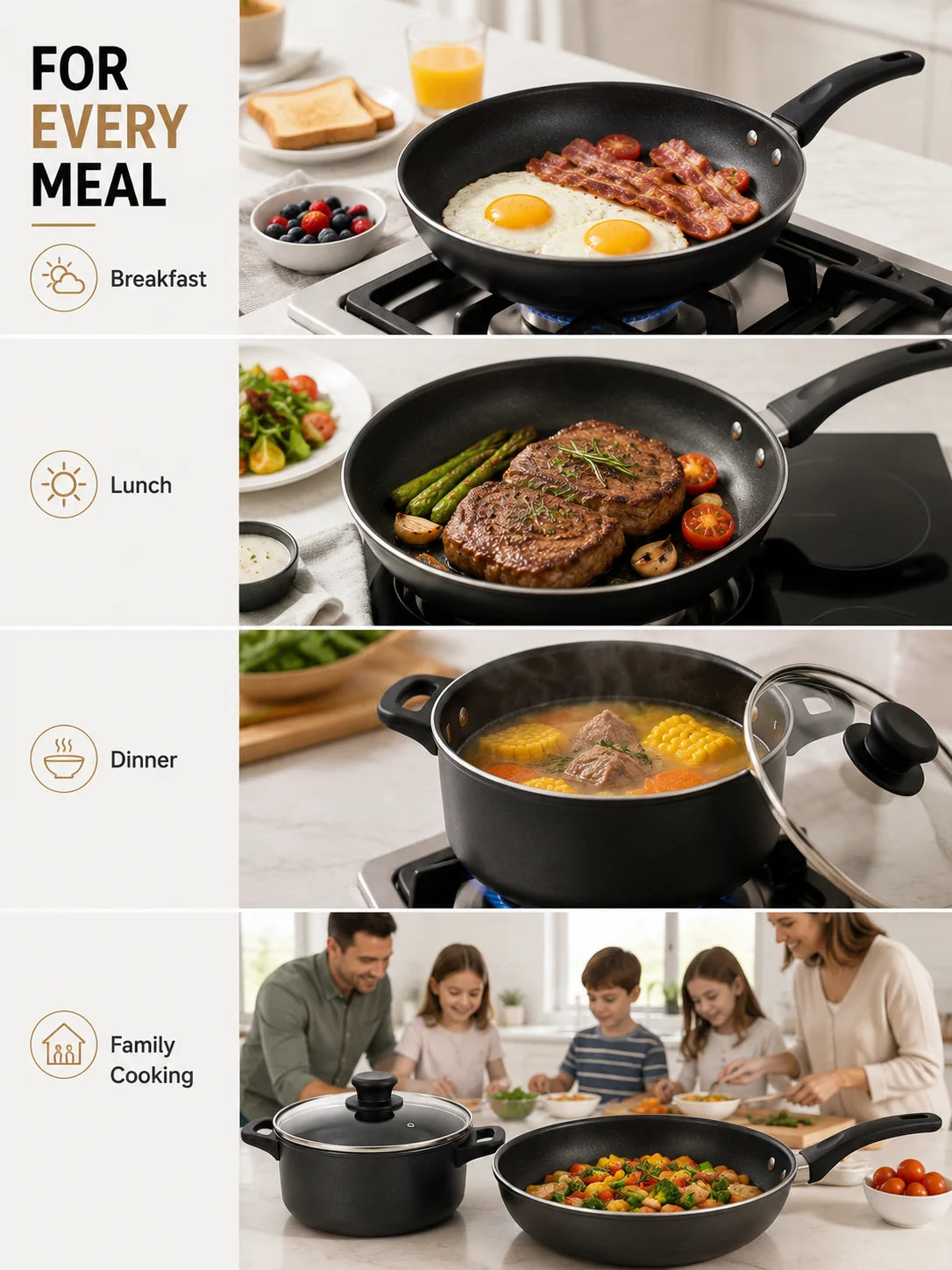 AHTOSKA Nonstick Stone Coated Cookware Set With Glass Lids