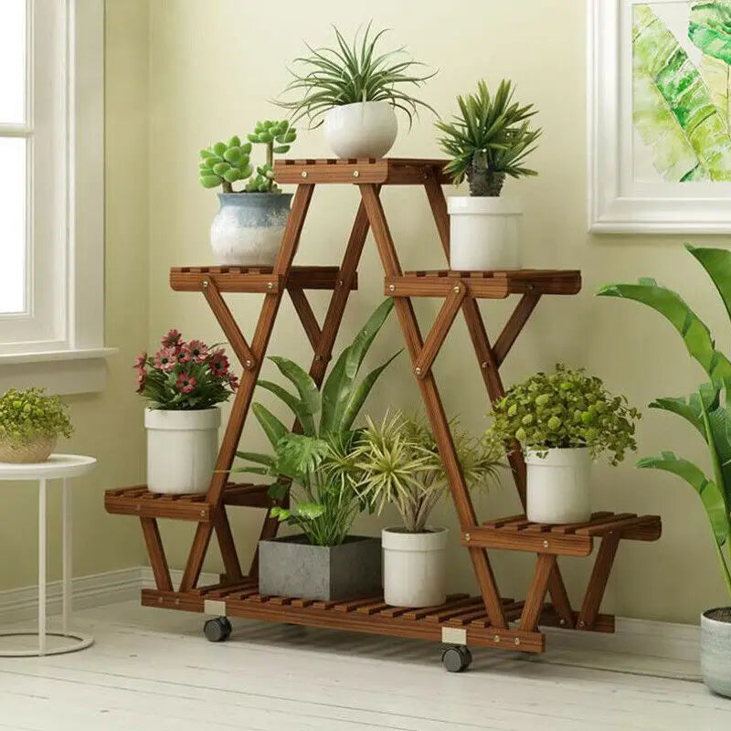 BINGOPAW Triangular Wooden Plant Stand With Multi Tier Shelves