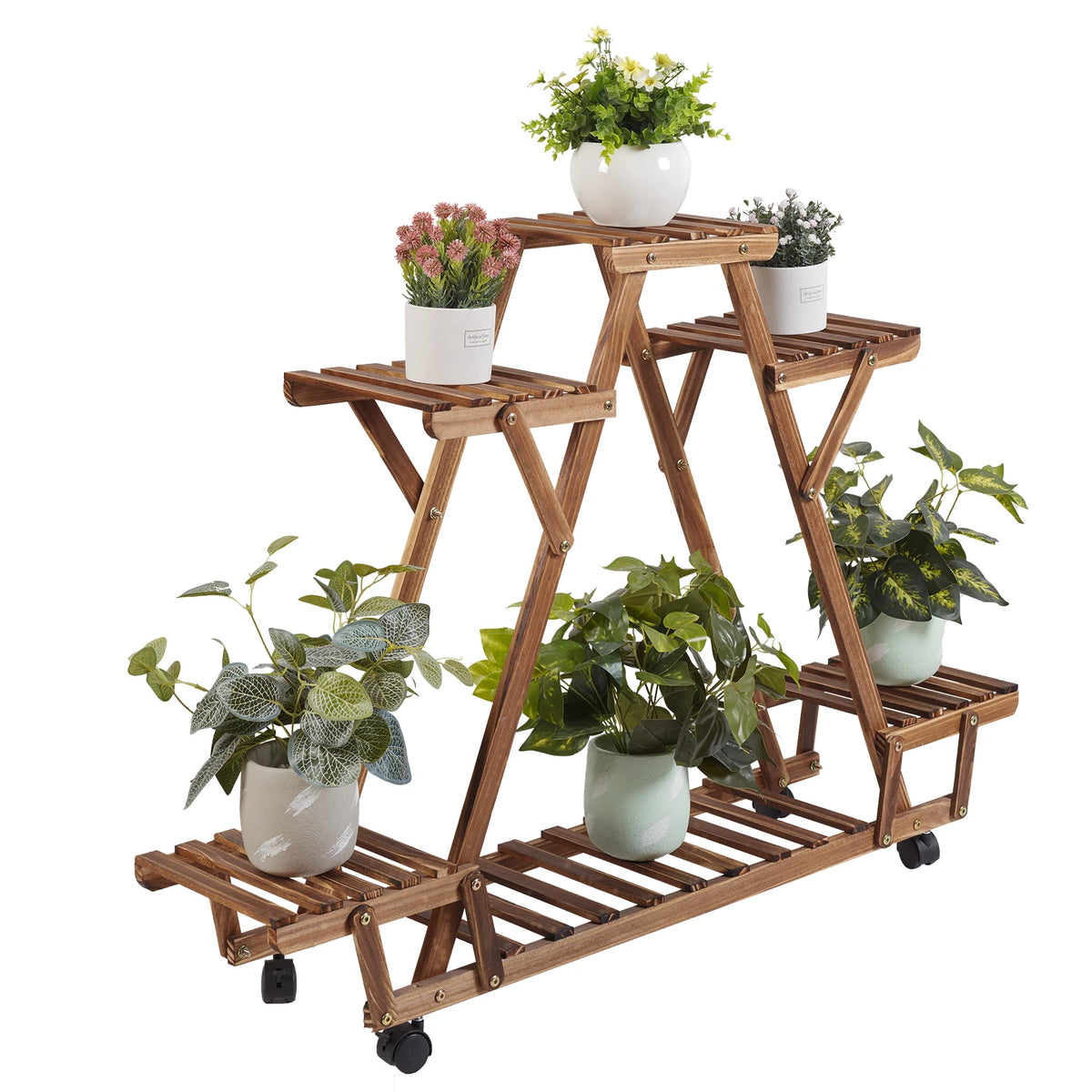 BINGOPAW Triangular Wooden Plant Stand With Multi Tier Shelves