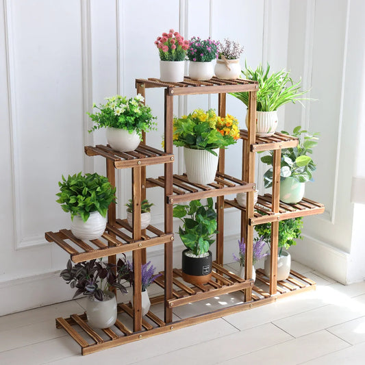 BINGOPAW 9 Tier Wooden Plant Stand for Indoor Flower Displays