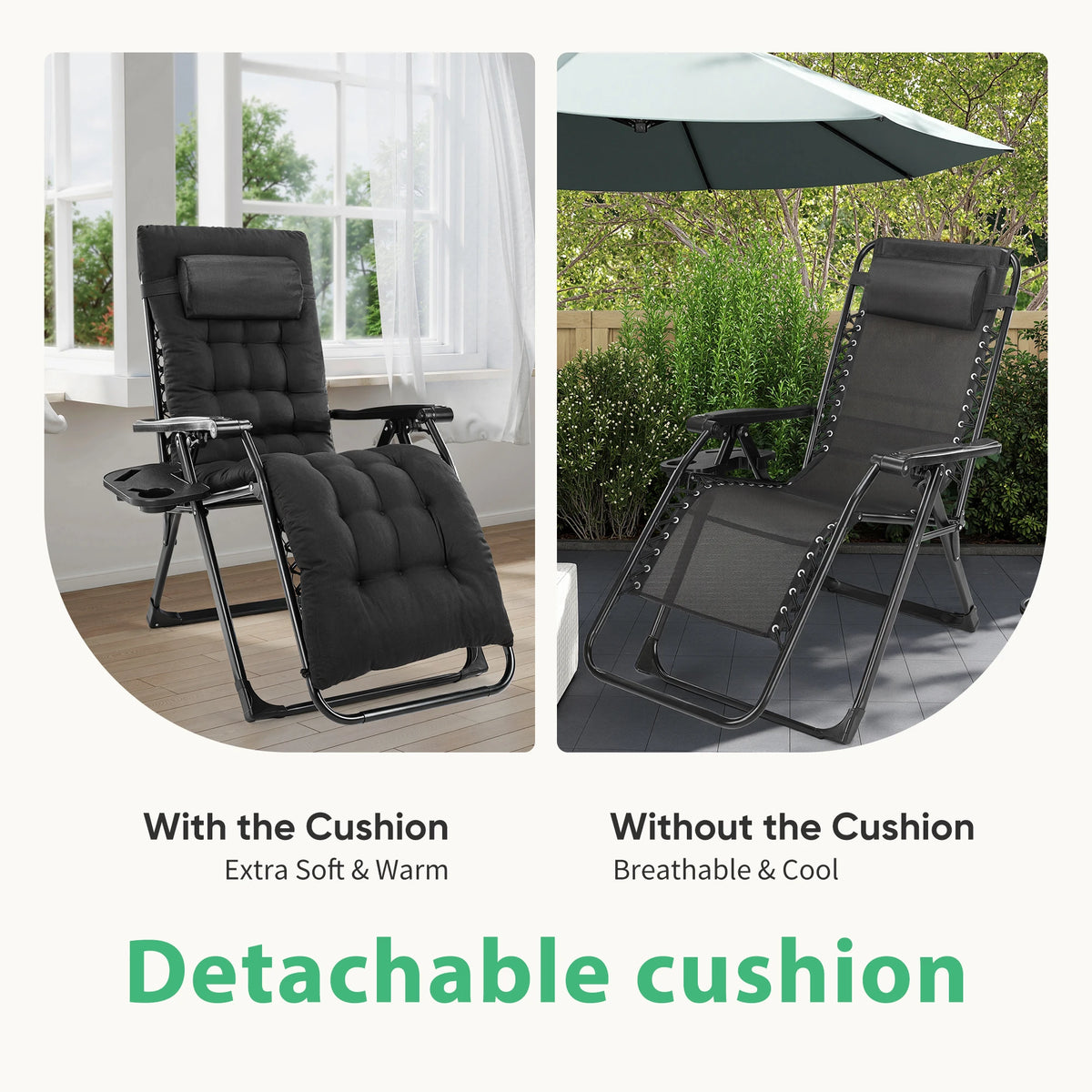 JHK Folding Zero Gravity Recliner Lounge Chair With Cup Holder
