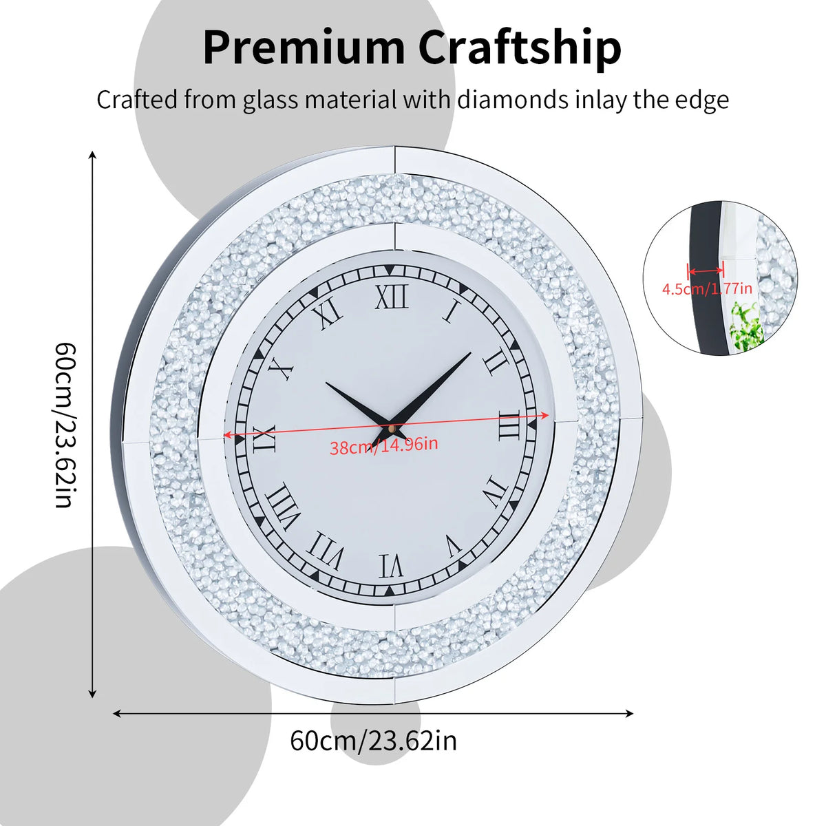 Crystal Sparkle Mirrored Wall Clock for Living Room