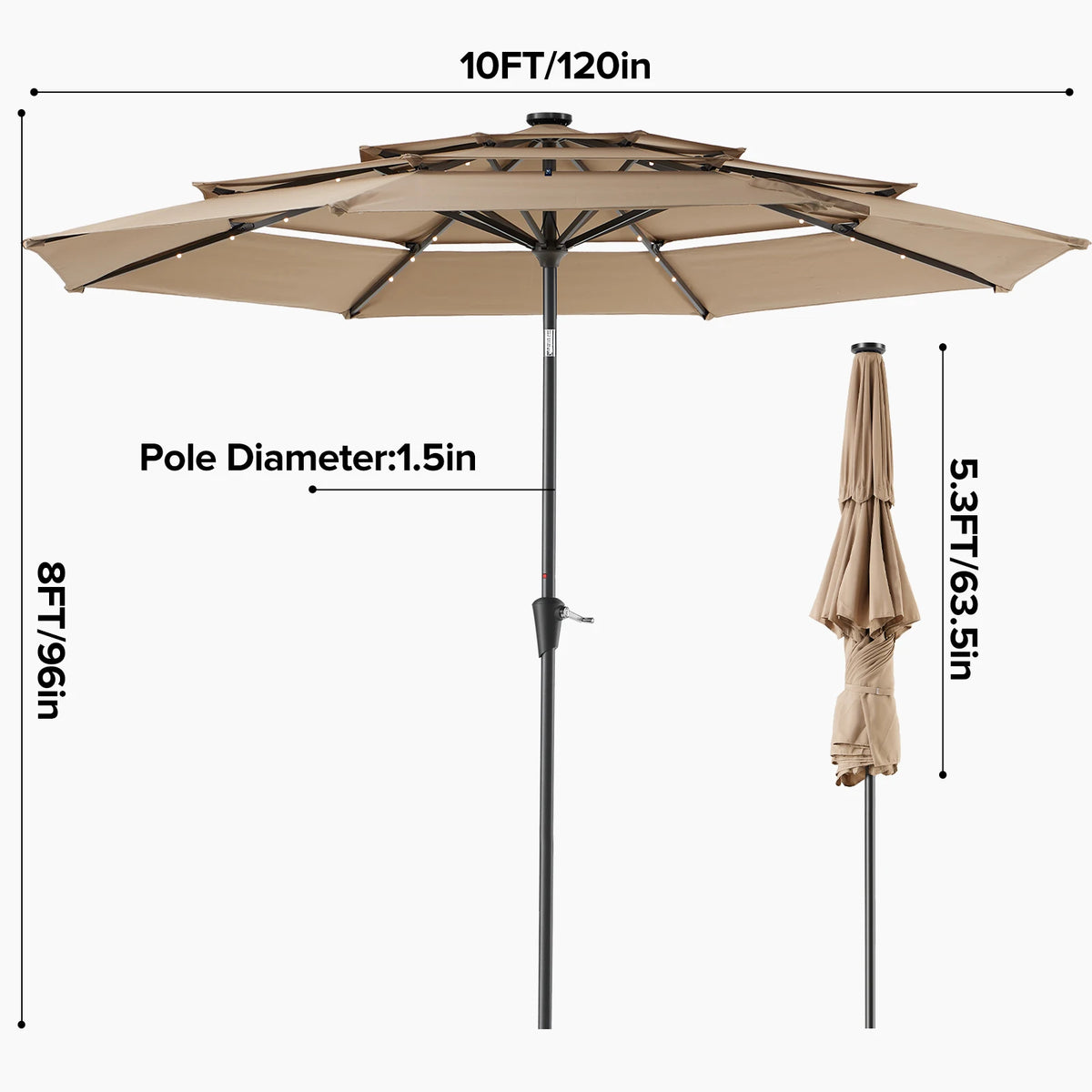 JHK Three Tier Patio Umbrella with LED Lights and Crank