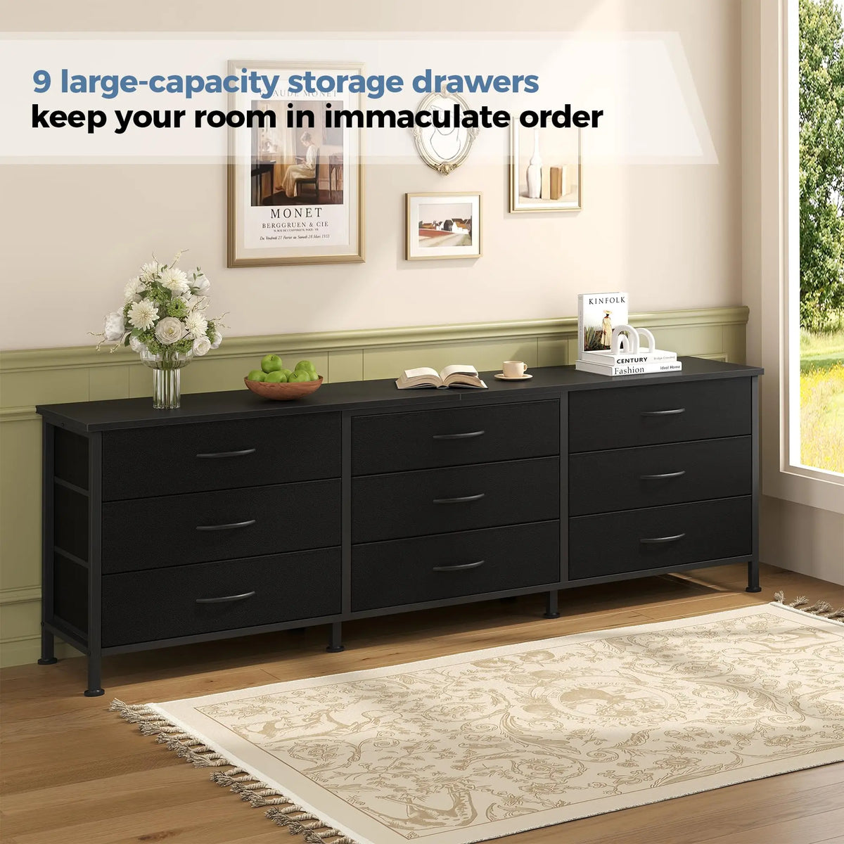 JHK Modern TV Entertainment Center With Fabric Drawer Storage Display Unit