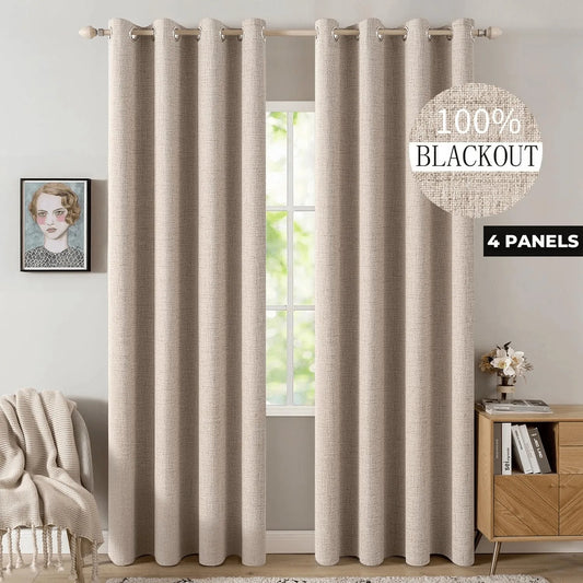 Blackout Linen Textured Curtains With Thermal Insulation And Sound Reduction