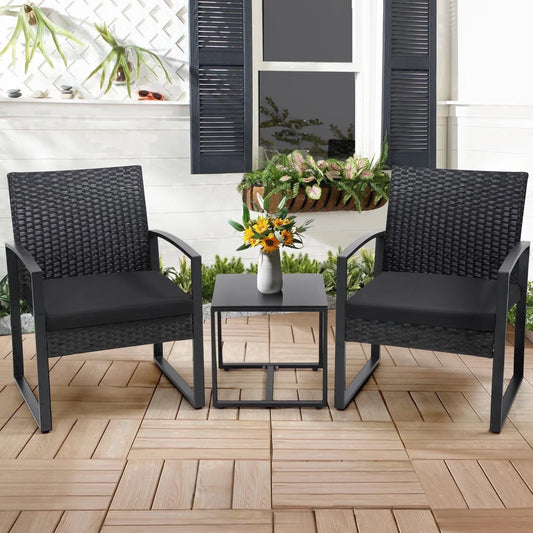 TUAREX Outdoor Wicker Bistro Conversation Set With Cushions And Table