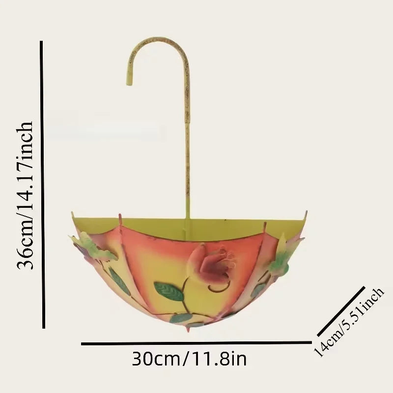 Farmhouse Umbrella Wall Mounted Metal Hanging Flower Basket Planter