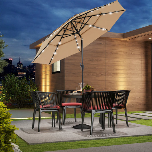 JHK Three Tier Patio Umbrella with LED Lights and Crank