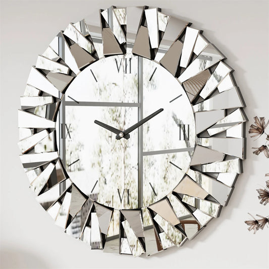 Modern Mirrored Sunburst Wall Clock With Roman Numeral Display