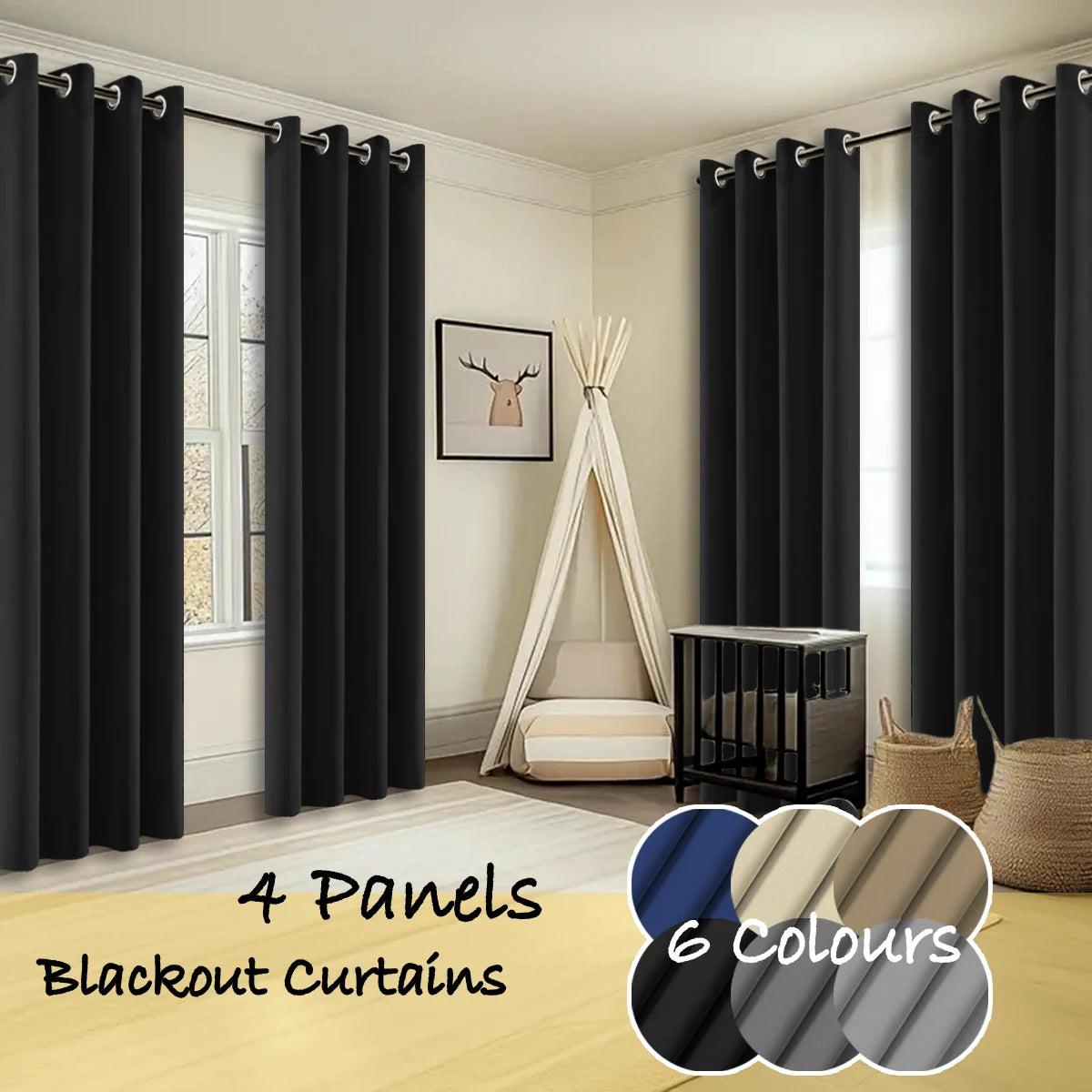 Thermal Insulated Blackout Ring Top Curtains With Noise Reduction
