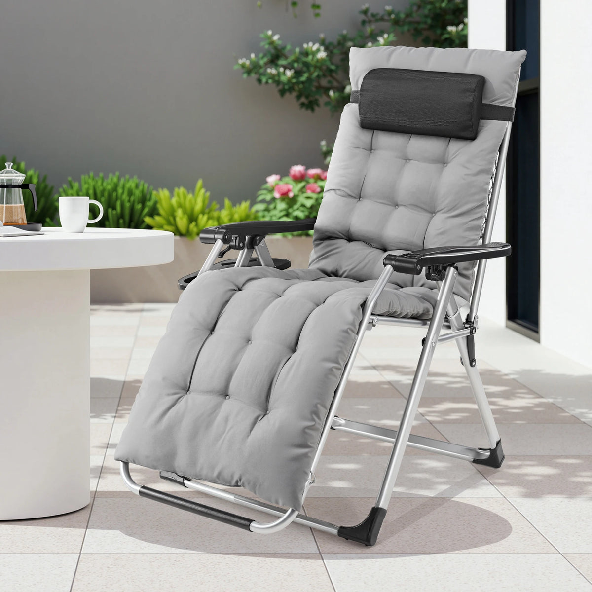 JHK Folding Zero Gravity Recliner Lounge Chair With Cup Holder
