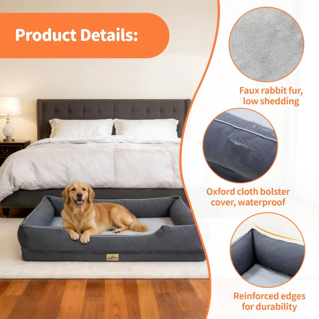 BORWART Orthopedic Dog Bed With Soft Bolster For Calming Comfort