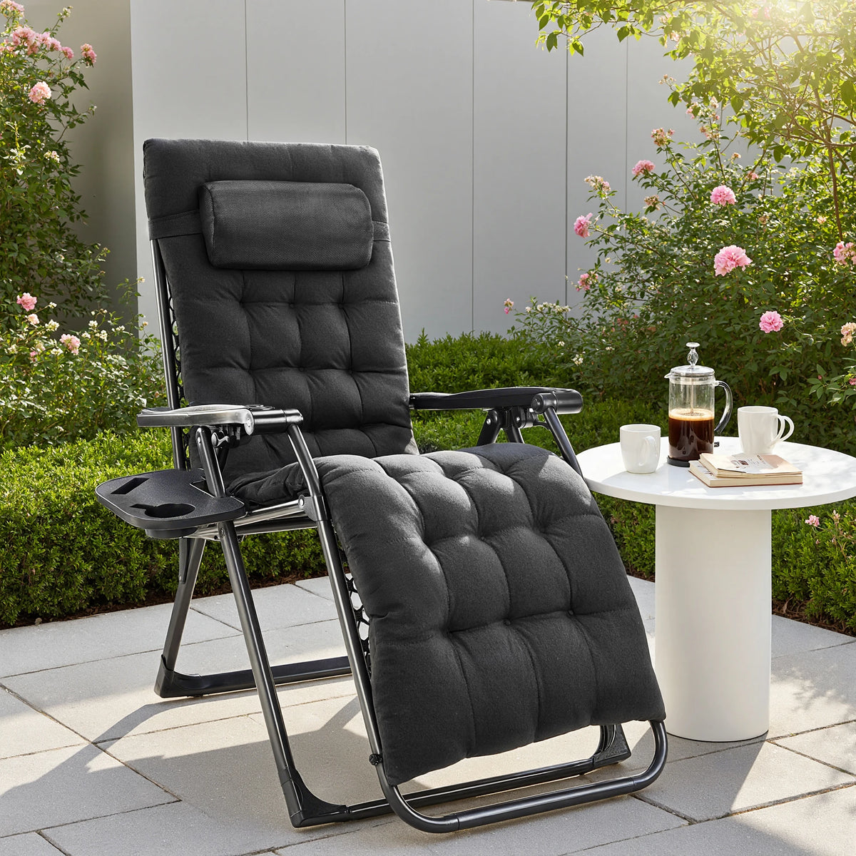 JHK Folding Zero Gravity Recliner Lounge Chair With Cup Holder
