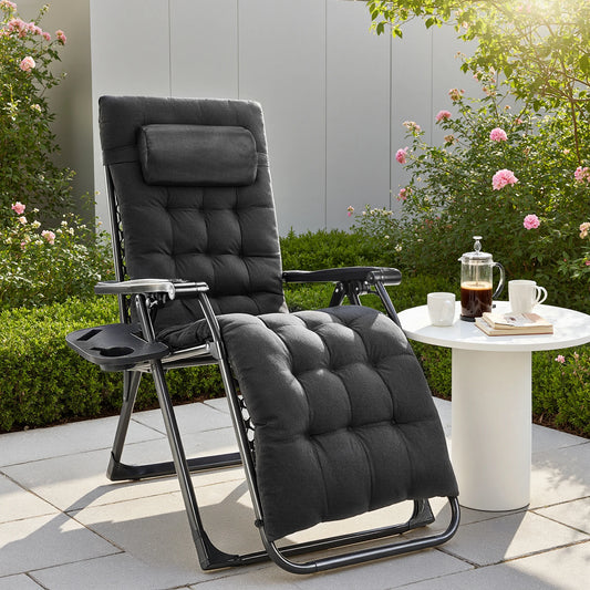 JHK Folding Zero Gravity Recliner Lounge Chair With Cup Holder
